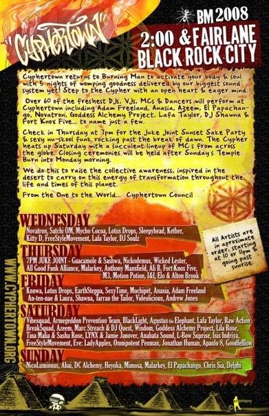 Cyphertown at Burning Man 2008 flyer, Wednesday, August 27, 2008