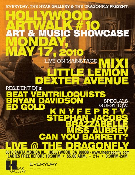 Hollywood Artwalk #10 Art & Music Showcase flyer, Monday, May 17, 2010
