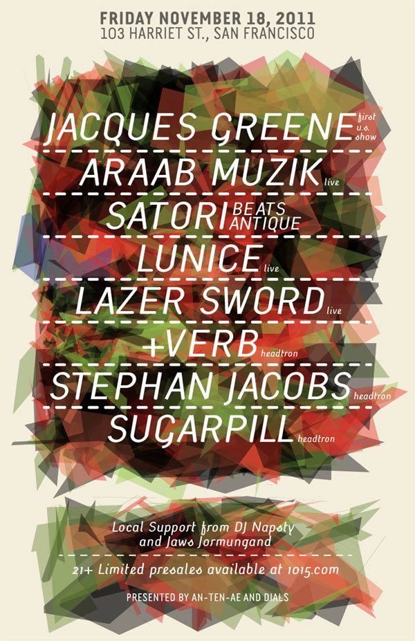 Jacques Greene first US show flyer, Friday, November 18, 2011