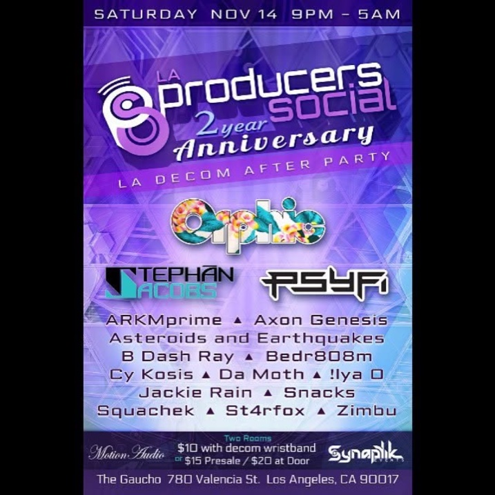 LA Producers Social 2 Year Anniversary (LA Decom after party) flyer, Saturday, November 14, 2015
