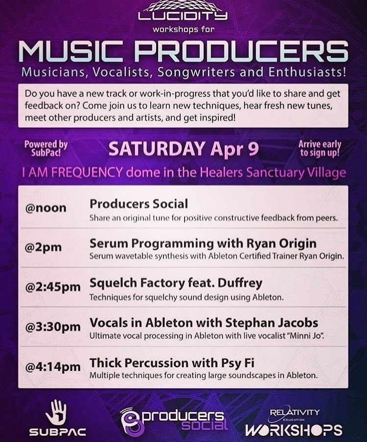 Lucidity Festival: Workshops for Music Producers flyer, Saturday, April 9, 2016