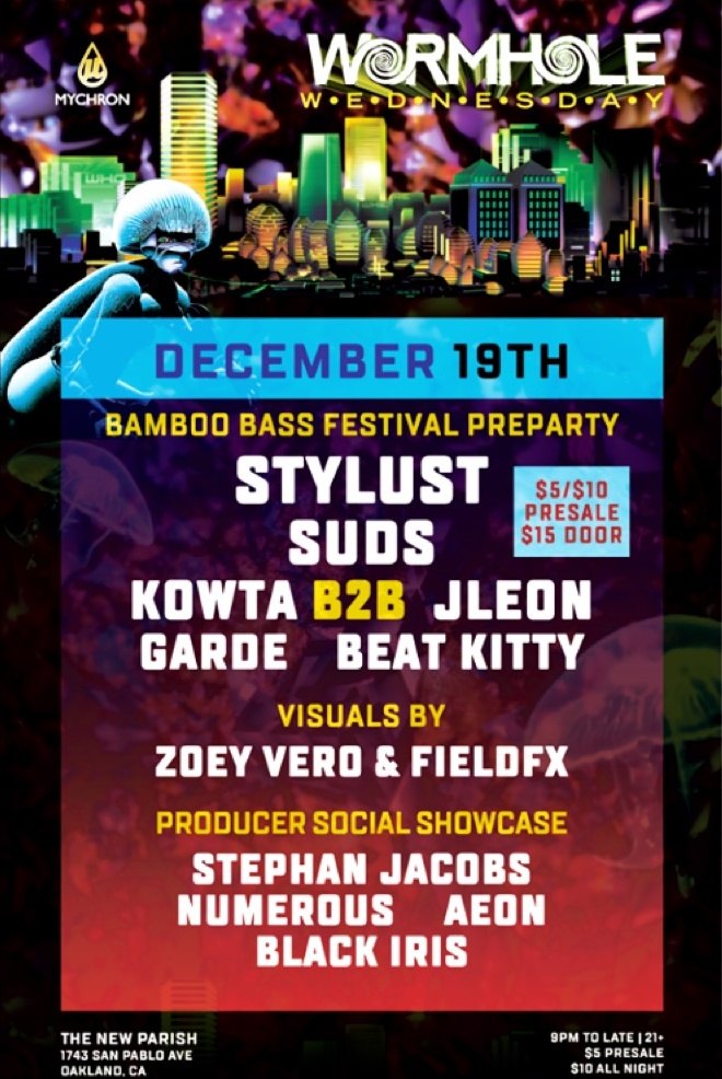 Wormhole Wednesday: Bamboo Bass Festival Pre-Party flyer, Wednesday, December 19, 2018