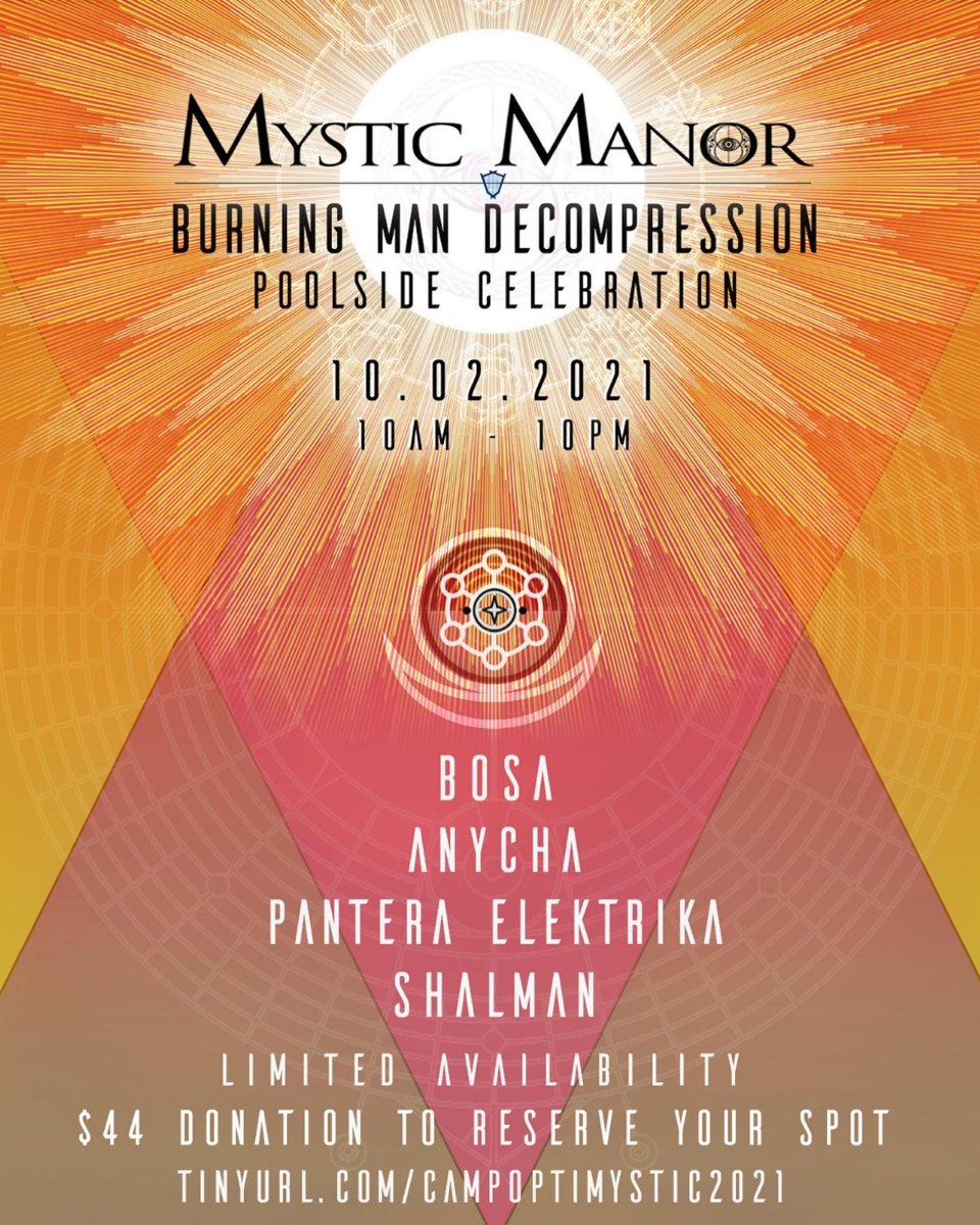 Mystic Manor Burning Man Decompression Poolside Celebration flyer, Saturday, October 2, 2021