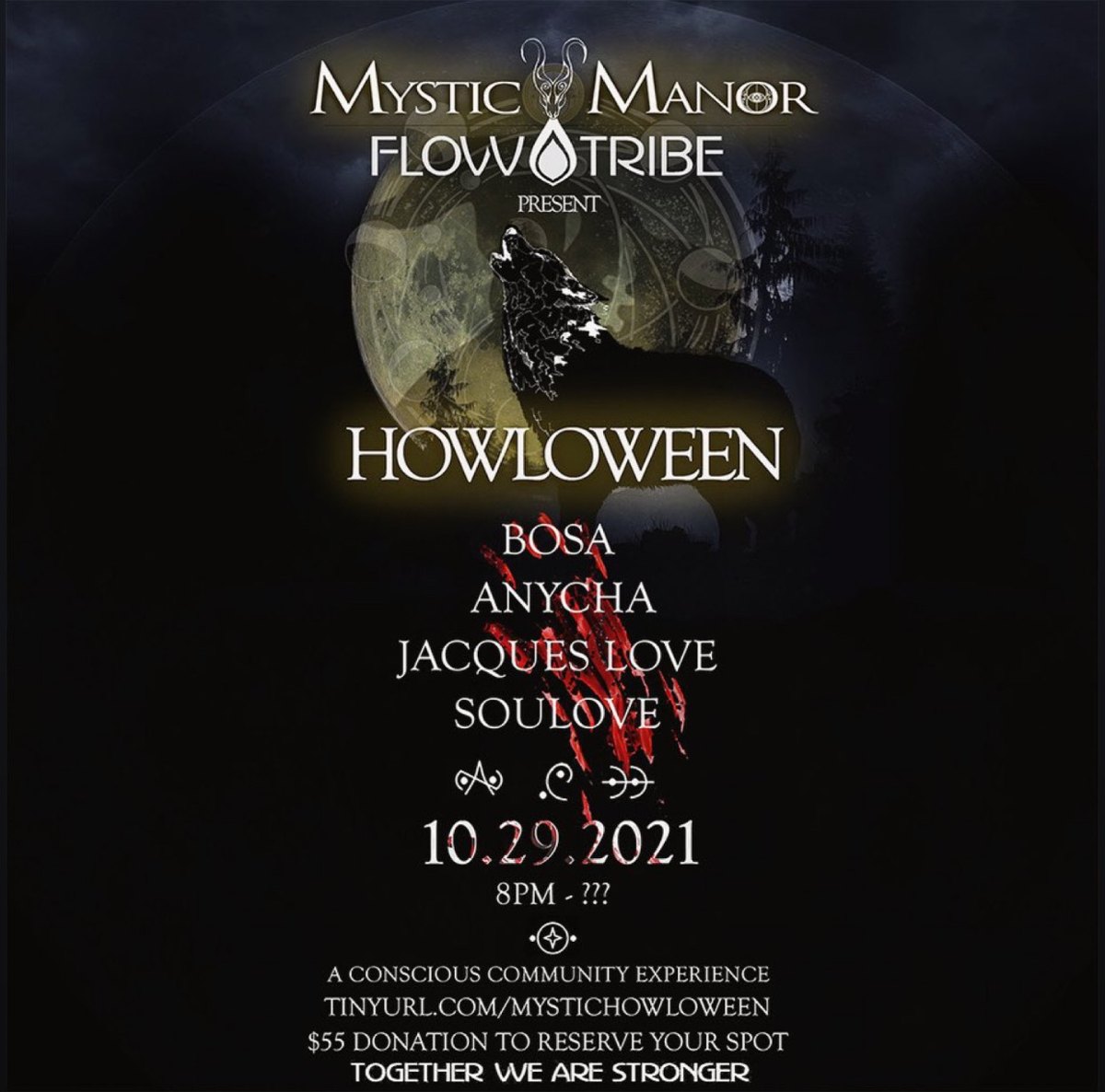 Mystic Manor & Flow Tribe present Howloween flyer, Friday, October 29, 2021
