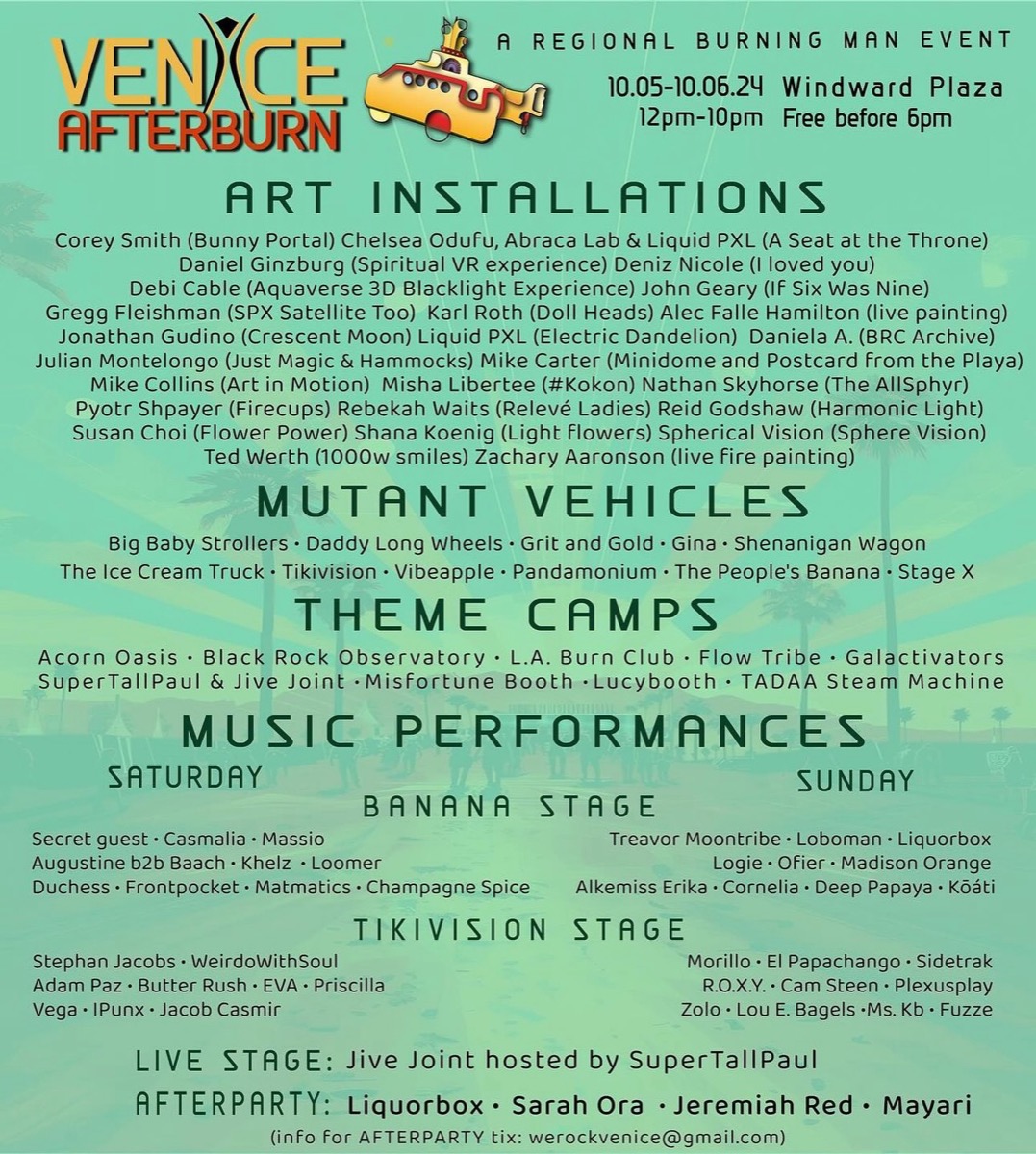 Venice Afterburn flyer, Saturday, October 5, 2024